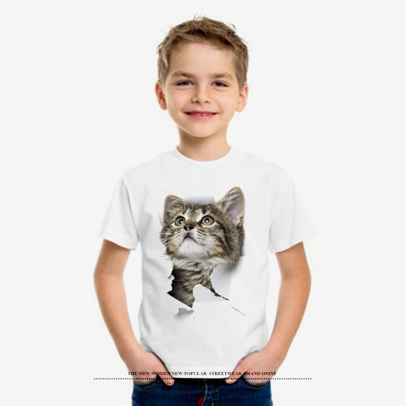 Summer Kidsren'S Round Neck Short-Sleeved Creative Broken Cat Print T-Shirt Style Drop Shipping - Image 5