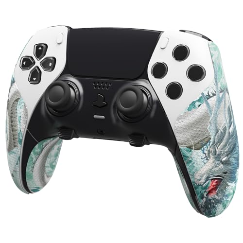 PlayVital Anti-Skid Sweat-Absorbent Grip for PS5 Edge Wireless Controller - Textured Soft PU Handle Protector, Jade Dragon-Cloud Dominator - Image 1