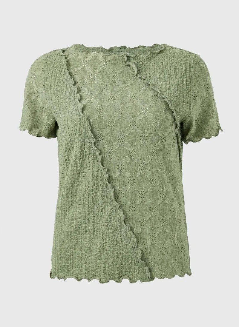 ماتلان Sage Green Mixed Texture T-Shirt