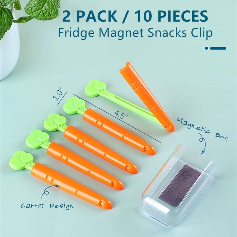 Bonilve Cute Plant Refrigerator Magnets with Sealing Clips, Carrot Food Package and Snack Bags Clips and 1 Magnets Container, with 2 Refrigerator Magnets Organizers Stick on Fridge - Image 3