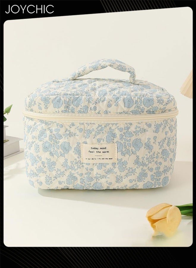 Joychic 3 Piece Large Capacity Travel Cosmetic Bag Cotton Quilted Makeup Bag Flower Pattern Makeup Bag Floral Toiletry Bag for Women - Image 4