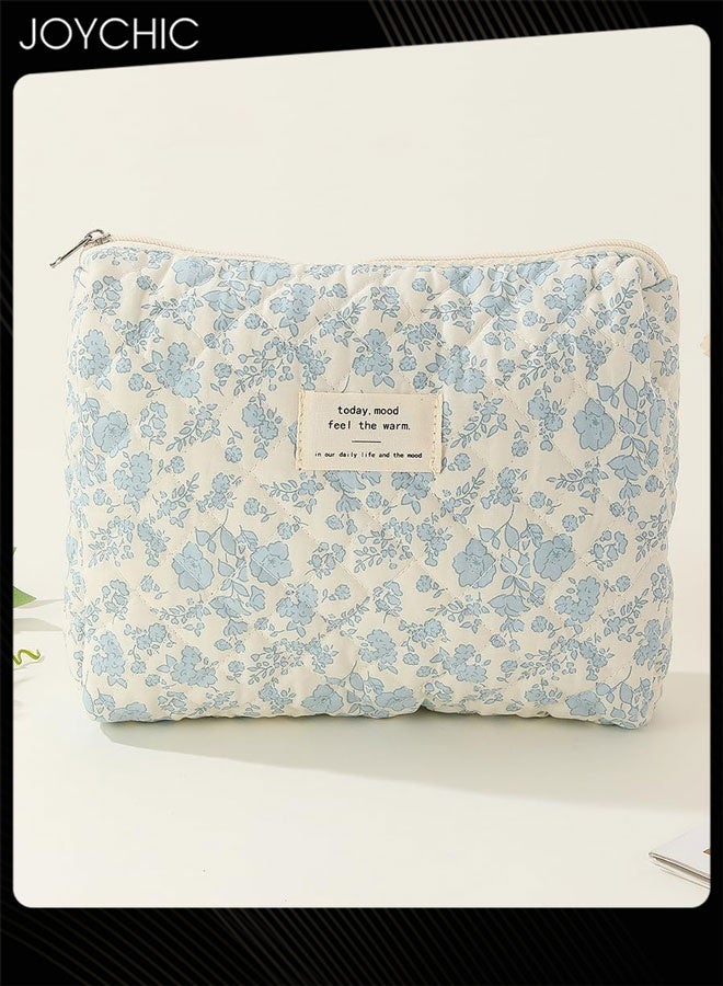 Joychic 3 Piece Large Capacity Travel Cosmetic Bag Cotton Quilted Makeup Bag Flower Pattern Makeup Bag Floral Toiletry Bag for Women - Image 3