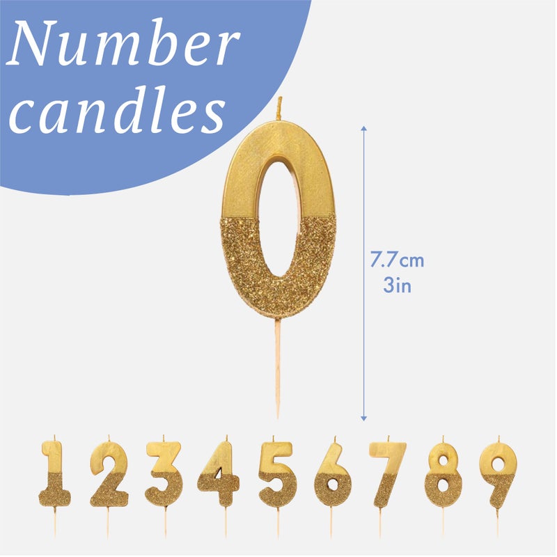 Talking Tables Gold Glitter Number 1 Birthday Candle, Premium Quality Cake Topper Decoration, Pretty, Sparkly for 1st Birthday Party, 18th, 21st, Anniversary, Milestone Age, Gold 1, Height 8cm, 3" - Image 3