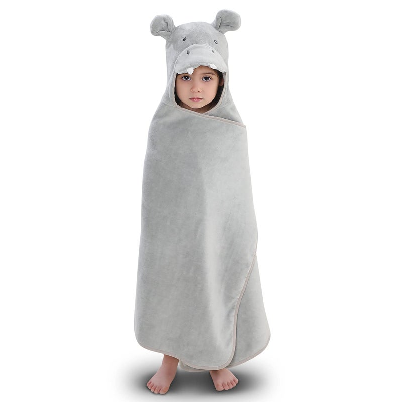 TBEZY Hooded Towel for Kids 100 Cotton Ultra Soft with Unique Animal Design Large for Infants 310 Years Hippo