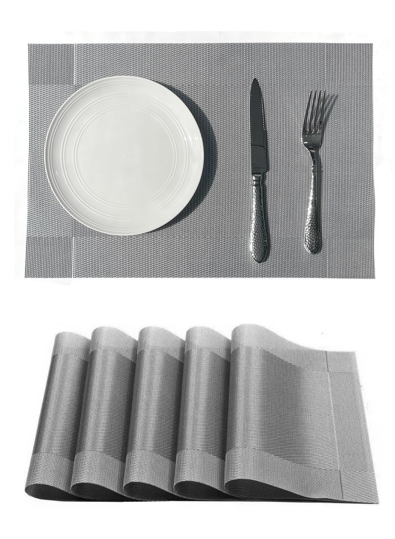 Morlife 6Pcs Placemats for Dining Table 45 * 30cm Easy to Clean Plastic Washable Placemat for Kitchen Table Indoor Outdoor Table Mats Heat-resistand Washable Woven Vinyl Table Mats (Silver) - Image 1