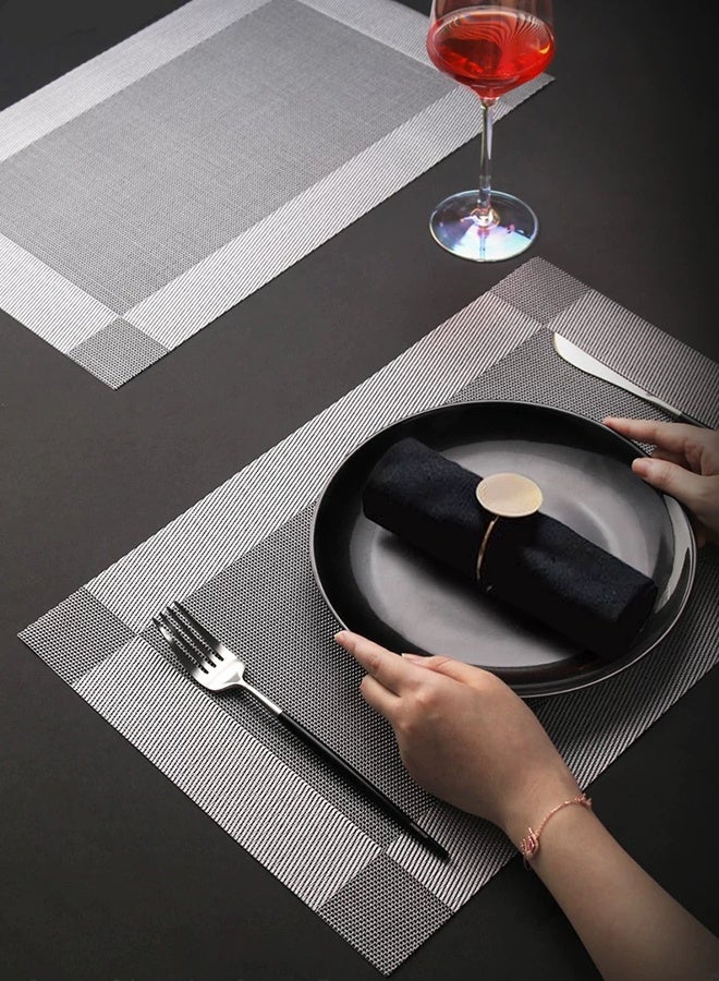 Morlife 6Pcs Placemats for Dining Table 45 * 30cm Easy to Clean Plastic Washable Placemat for Kitchen Table Indoor Outdoor Table Mats Heat-resistand Washable Woven Vinyl Table Mats (Silver) - Image 3