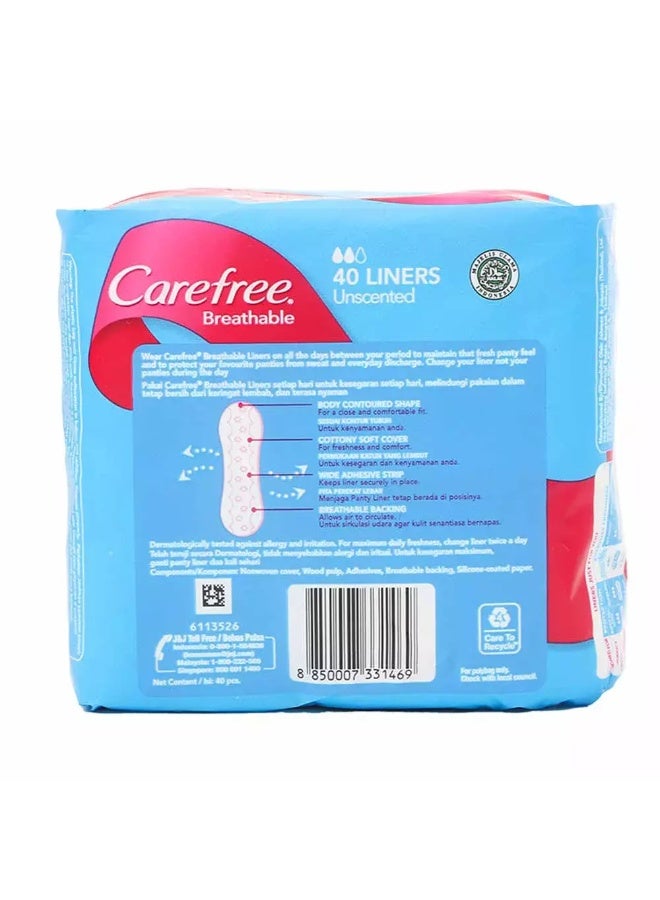 Carefree Breathable Unscented Liners- 40 Liners - Image 2