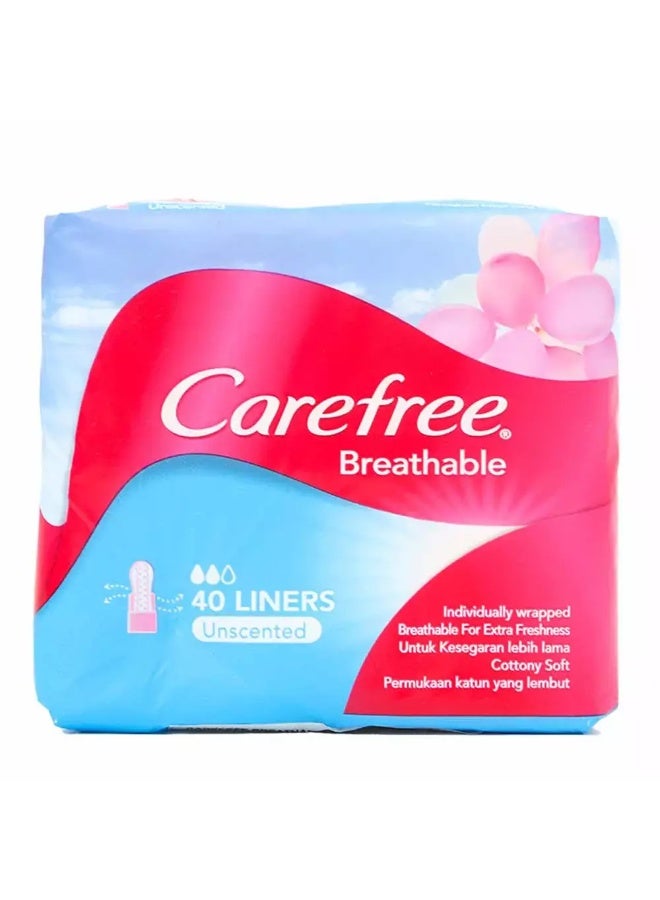 Carefree Breathable Unscented Liners- 40 Liners - Image 1