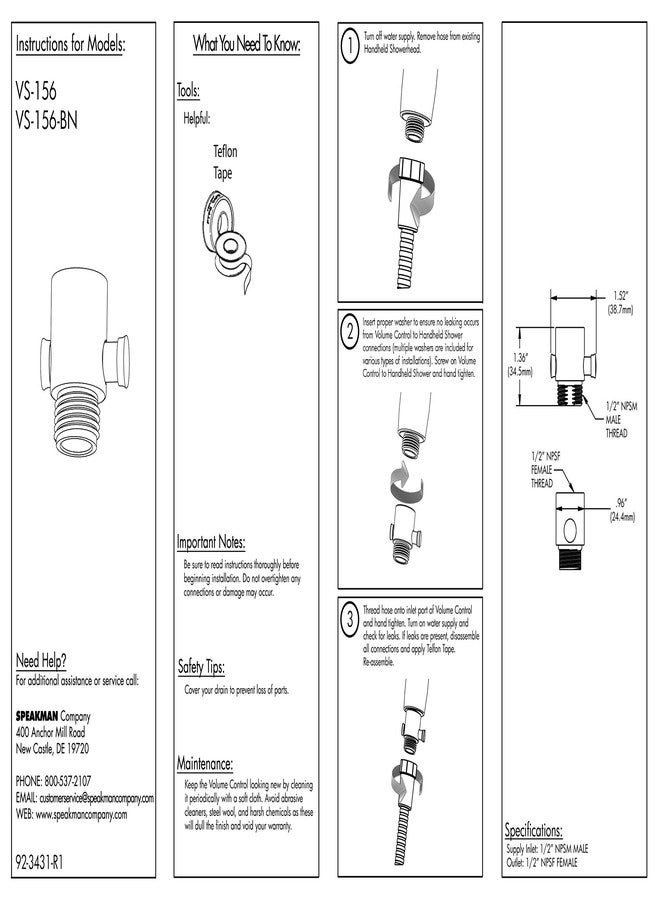 سبيكمان محول إيقاف مؤقت وتنقيط Speakman VS-156-BN لرأس الدش المحمول - Image 4