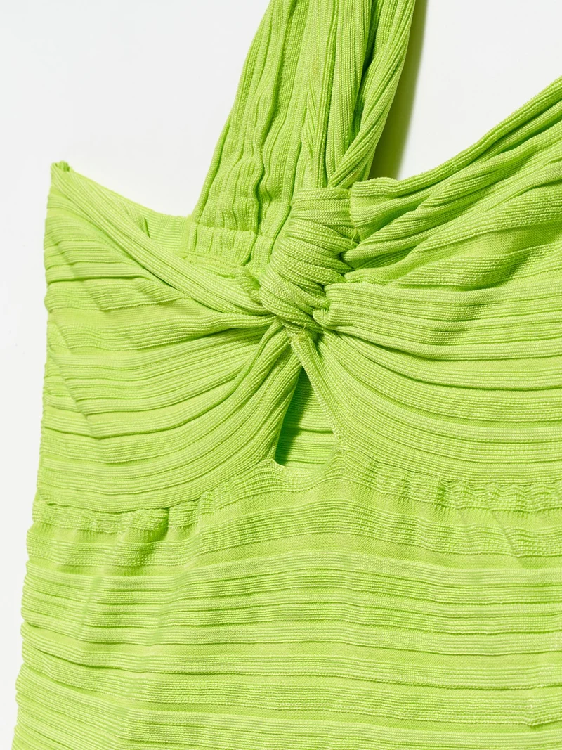 Dilvin 10168 One Shoulder Knitwear Bustier-Lime