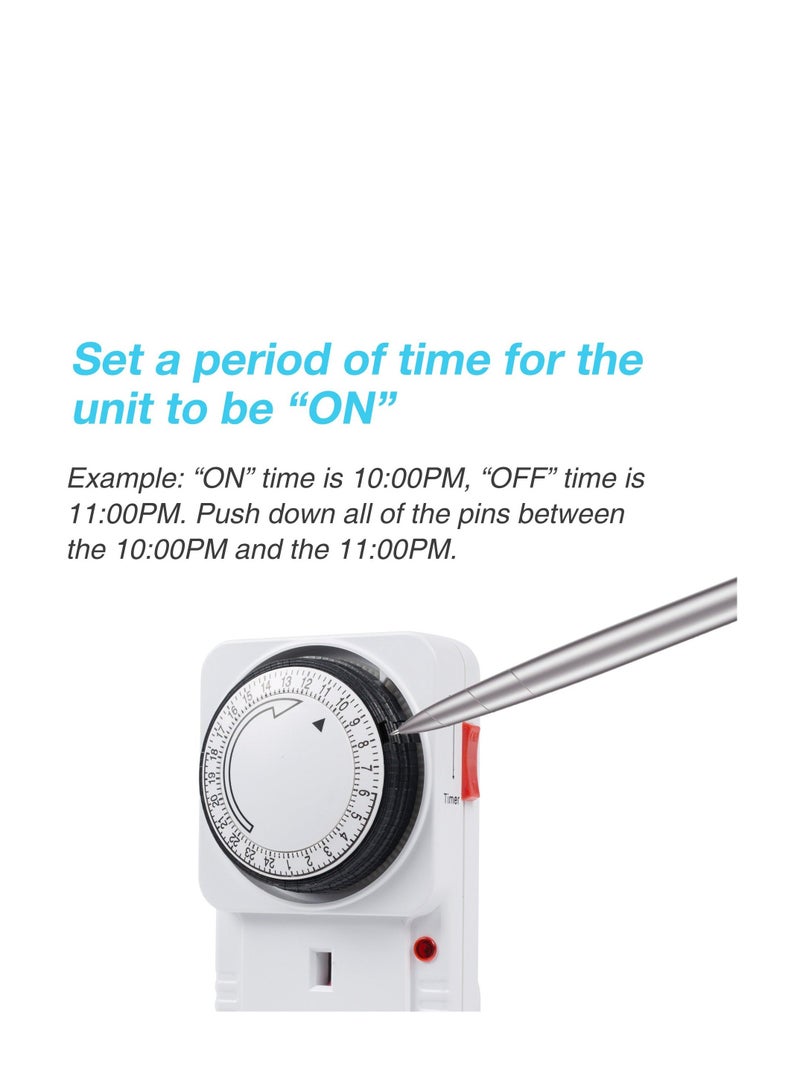 Timer Plug Socket, 24 Hour Programmable Mechanical Timer Plug Switch, Energy Saving UK Plug-in Indoor Timer Socket, for Lights, Indoor Lighting and Home Appliances (13A/3120W, 2 Pack)  - Image 4
