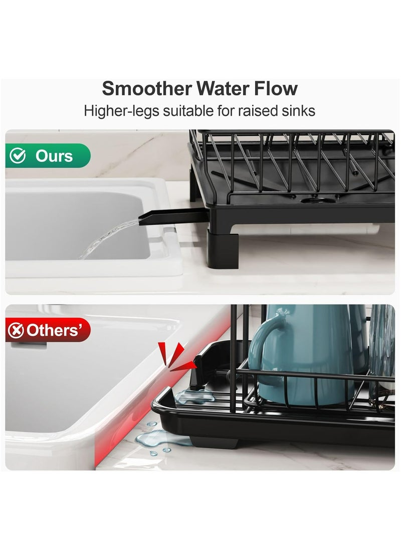 ZIMNEST - Small Dish Drying Rack in Sink - Kitchen Counter Dish Rack for RV Small Kitchen, 14.9" x 10.1" Dish Drainer with Drainboard, Utensil Holder, Dish Holder for Sink, Black - Image 1