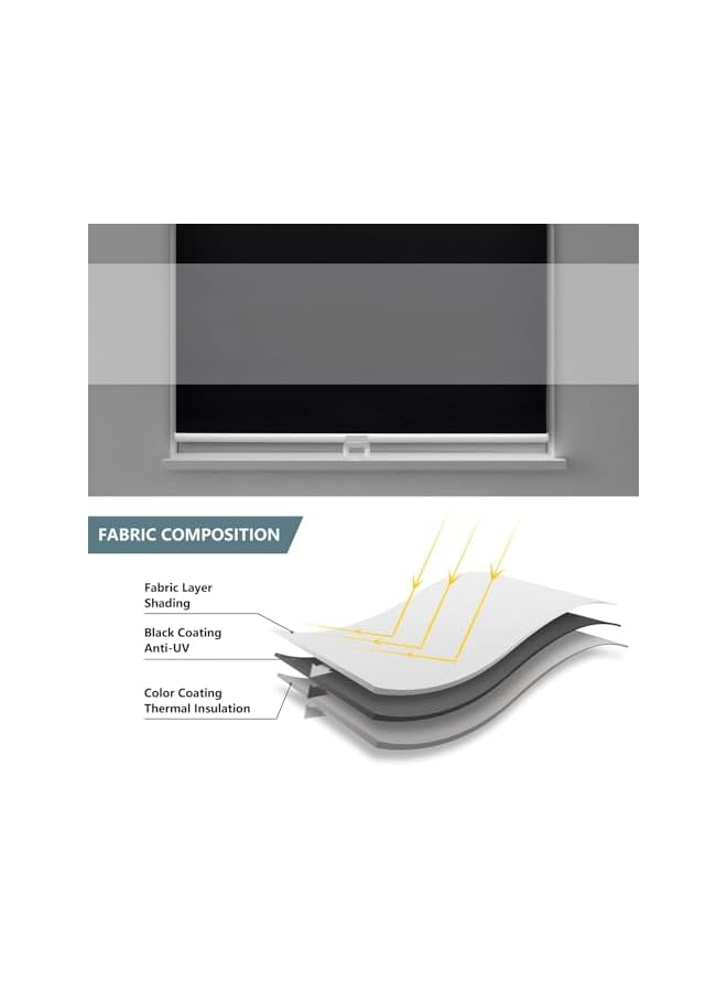 The Bros Cordless Roller Shades Blackout Blinds for Windows Room Darkening Rolled Up Shades with Spring System,Window (Color : Black) - Image 5