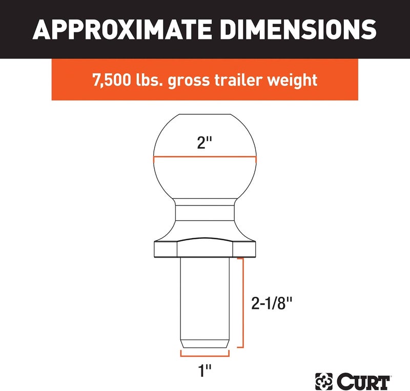 Curt 40070 2-Inch Chrome Trailer Hitch Ball, 7,500 lbs, 1 x 2-1/8-Inch Shank, Packaged - Image 1