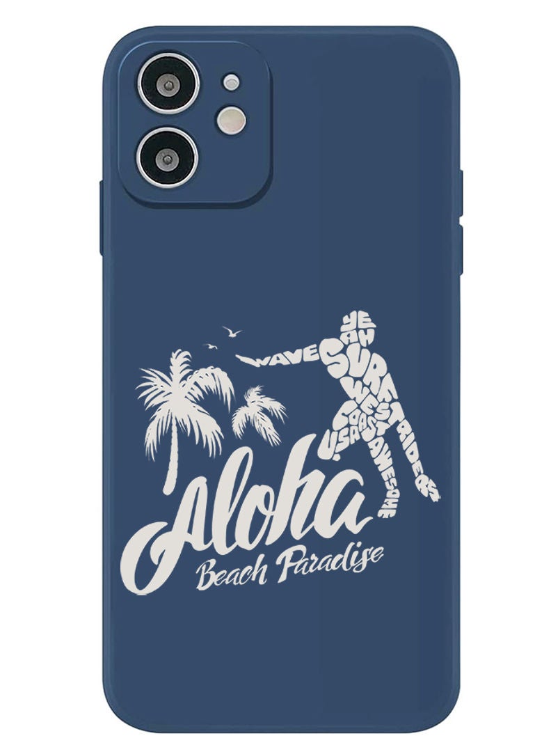 Theodor Protective Slim Fit Case Liquid Silicone Cover with Full Body Protection Anti-Scratch Shockproof Case For iPhone 12 Blue  - Aloha Beach Paradise white copy - Image 1