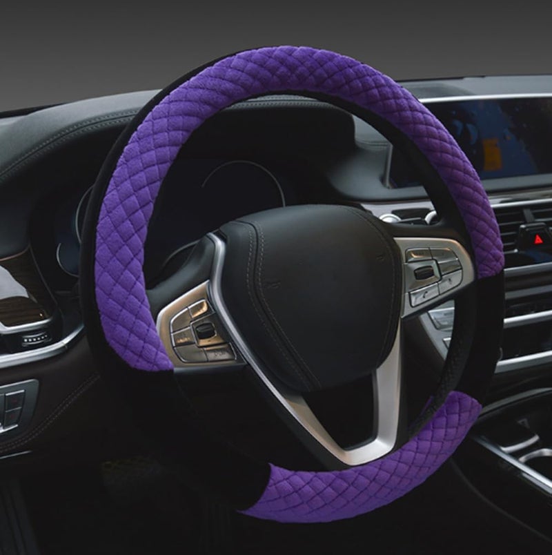 Winter 38cm Premium Soft Short Fur Car Steering Wheel Cover HighDensity Warm Plush Steering Wheel Protector Cover Purple