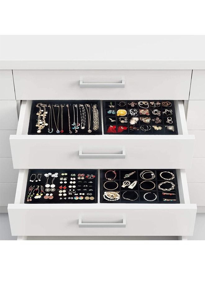 PADOM Padom Stackable Velvet Jewelry Trays Organizer, Jewelry Storage Display Trays for Drawer, Earring Necklace Bracelet Ring Organizer (Set of 4 Black)  - Image 3