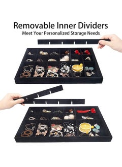 PADOM Padom Stackable Velvet Jewelry Trays Organizer, Jewelry Storage Display Trays for Drawer, Earring Necklace Bracelet Ring Organizer (Set of 4 Black)  - Image 5