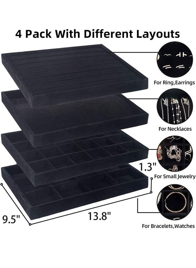 PADOM Padom Stackable Velvet Jewelry Trays Organizer, Jewelry Storage Display Trays for Drawer, Earring Necklace Bracelet Ring Organizer (Set of 4 Black)  - Image 4