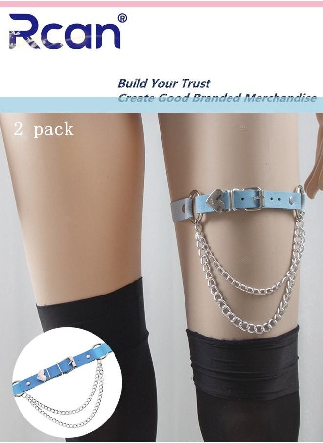 Rcan - 2 Pack Leather Garter Non Slip Adjustable Fashion Leg Accessories Metal Hollow Leg Rings For Girls and Ladies - Image 1