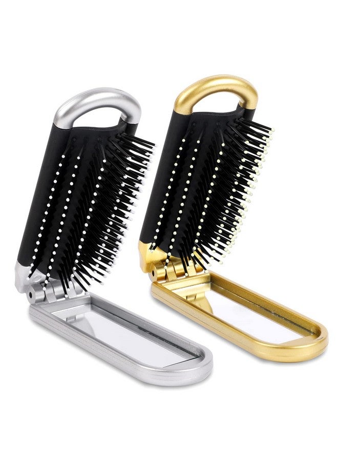 Sliverdew Travel Hair Brush With Mini Mirror2 Pcs Folding Hair Brush Collapsable Pocket Size Brush Mini Travel Brush Massage Comb Compact Hair Brushes Hair Styling Tools For Gym Trip Purse Swimming - Image 1
