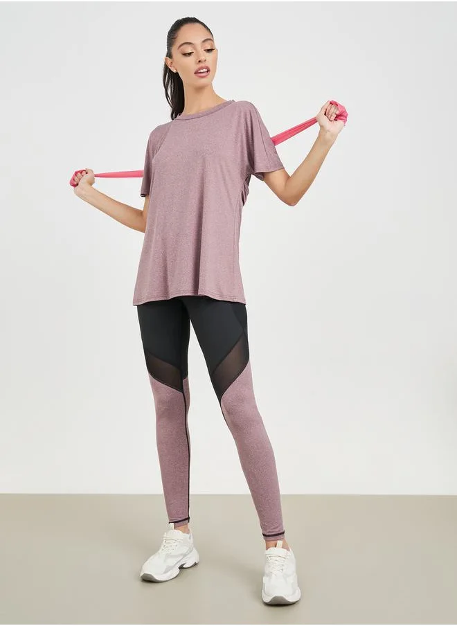 Styli Melange Open Back Detail Top & Colorblock Mesh Detail Legging Sets