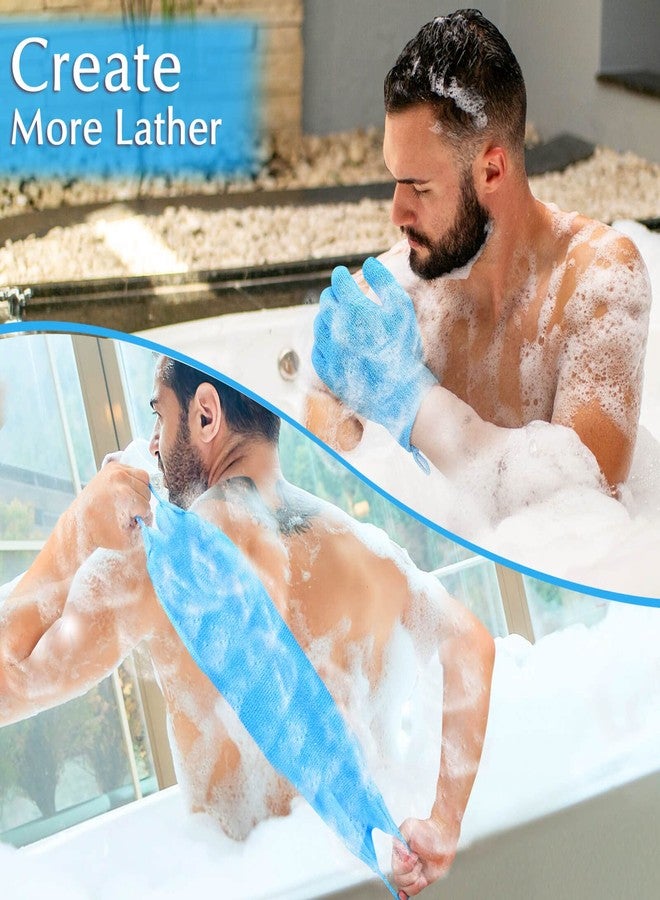 انزيوس مجموعة قفازات الاستحمام لتقشير الظهر من أنيزوس، منشفة استحمام مقشرة مع قفازات استحمام لتقشير الجسم، قفازات غسيل لتنظيف الظهر وإزالة الجلد الميت (أزرق) - Image 2