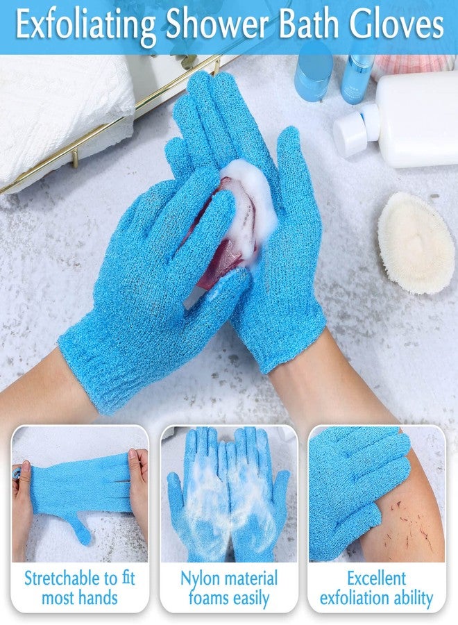 انزيوس مجموعة قفازات الاستحمام لتقشير الظهر من أنيزوس، منشفة استحمام مقشرة مع قفازات استحمام لتقشير الجسم، قفازات غسيل لتنظيف الظهر وإزالة الجلد الميت (أزرق) - Image 3