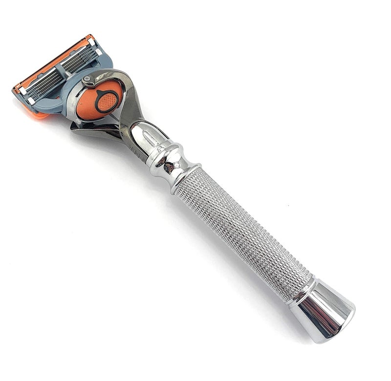 GBS Flex Ball Handle Shaving Razor – All Chrome Long Handle Razor with Flex Pivot Technology & Diamond Knurled Grip for Men’s Precision Shaving - Image 1