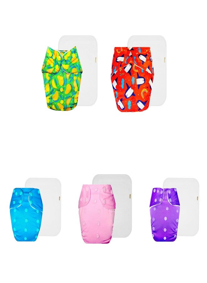 Dumbledo Premium Cloth Diaper with Cotton Insert (Pack of 5) | Dry Feel and Comfortable | Breathable | Quick Dry | Worry-Free Diapering | 3 Months - 3 Years | Unisex Baby - Image 1