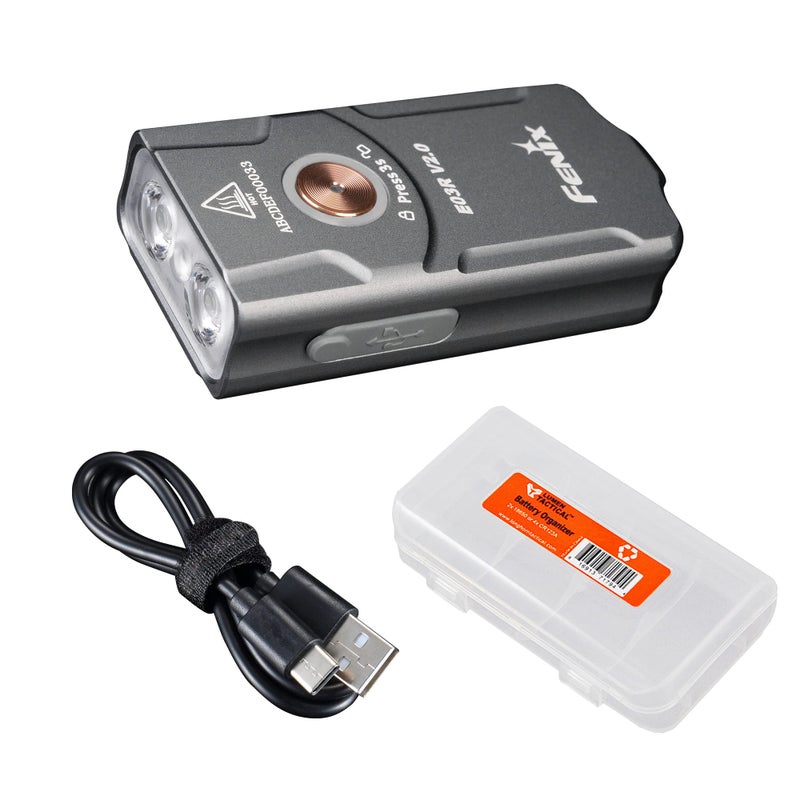 Fenix E03R v2.0 Keychain Flashlight, Grey, 500 Lumen Bright USB-C Rechargeable EDC with Red LED and Organizer (Grey) - Image 1