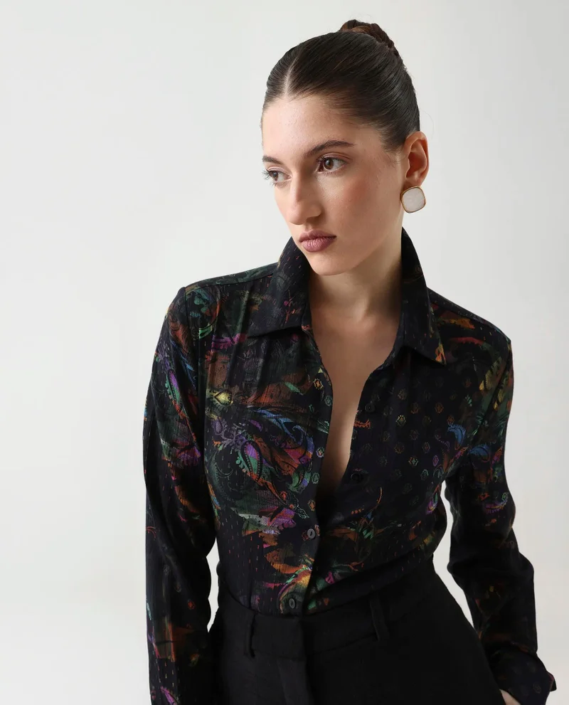 Rareism Women's Multicolor Dark Paisley Print Shirt
