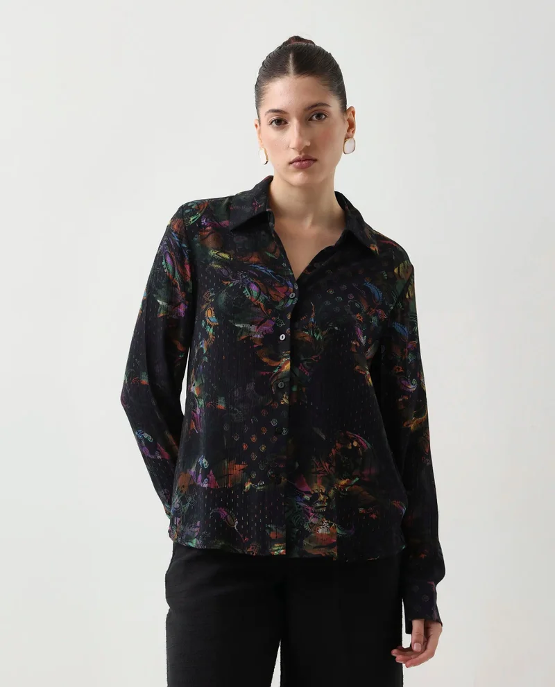 Rareism Women's Multicolor Dark Paisley Print Shirt