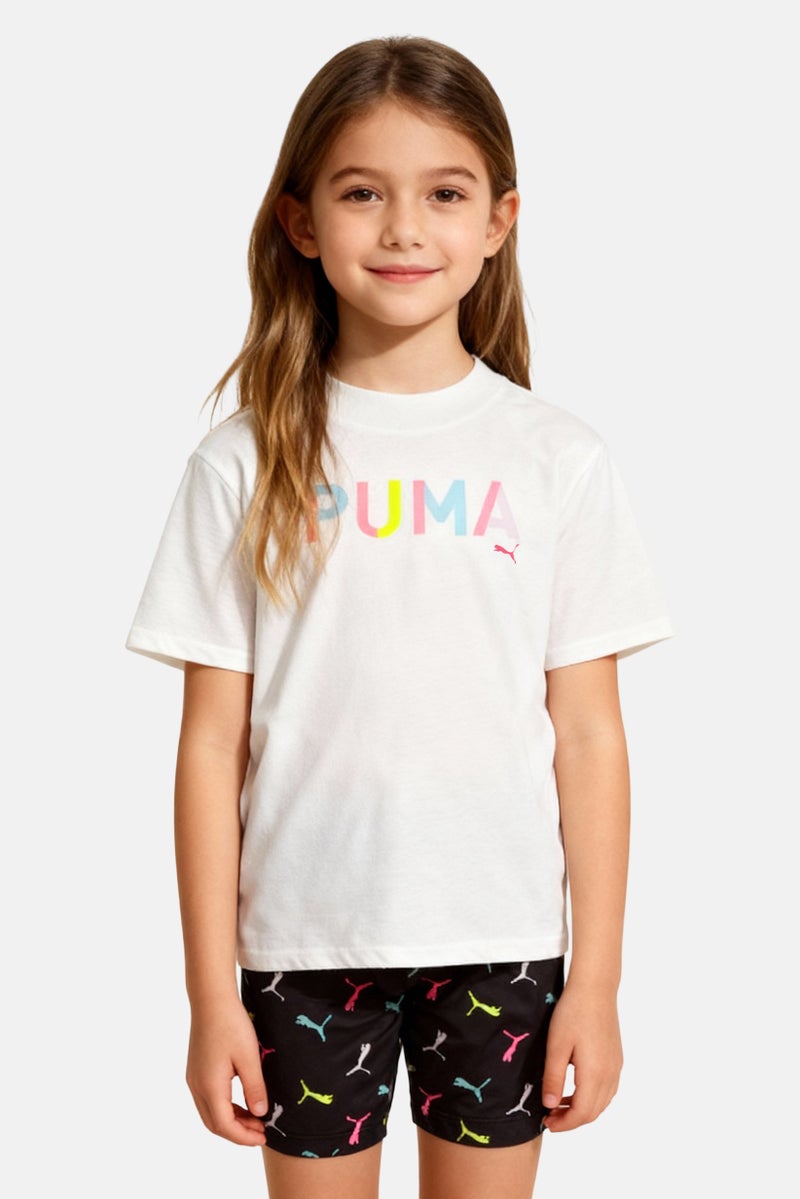 PUMA Kids Girl 2 Pcs Brand Logo Short Sleeve Top And Outdoor Shorts, Multicolor - Image 1