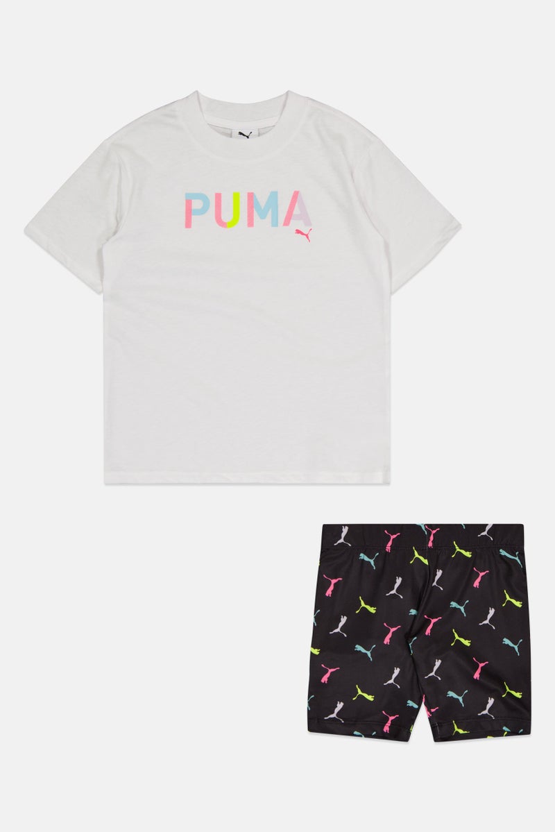 PUMA Kids Girl 2 Pcs Brand Logo Short Sleeve Top And Outdoor Shorts, Multicolor - Image 2