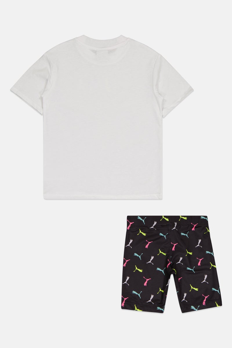 PUMA Kids Girl 2 Pcs Brand Logo Short Sleeve Top And Outdoor Shorts, Multicolor - Image 3