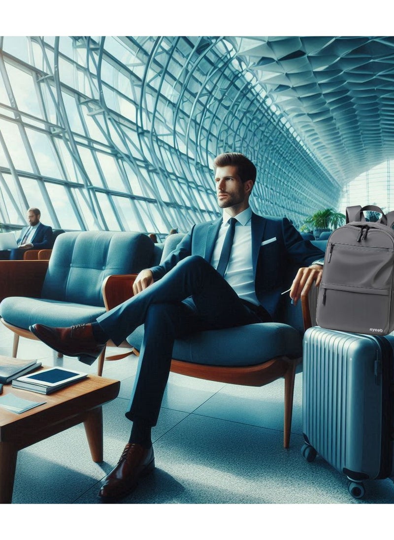 Ayeeb Chelsea Laptop Backpack in Silver Grey,14 inch Business Travel Under-Seat Flight Bag with Elastic Luggage Strap, Essentials Waterproof Daypack of Office, School, College for Men Women  - Image 5