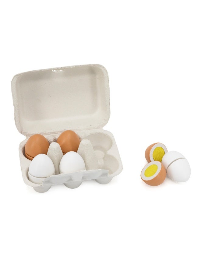 Viga Wooden Eggs to Cut Set for Kids Aged 3 and Up – 6-Piece Pretend Play Food with Carton – Safe Wooden Toy for Roleplay and Learning - Image 1