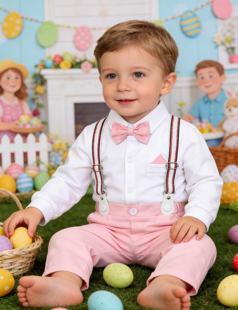 A&J DESIGN Baby Easter Outfit Boy Infant Wedding Gentleman Formal Dress Valentine Suit Pink 6-9 Months - Image 2