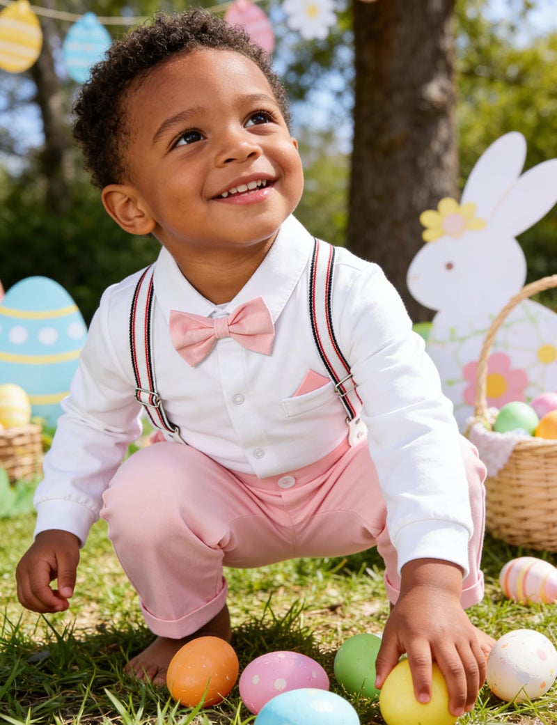 A&J DESIGN Baby Easter Outfit Boy Infant Wedding Gentleman Formal Dress Valentine Suit Pink 6-9 Months - Image 3