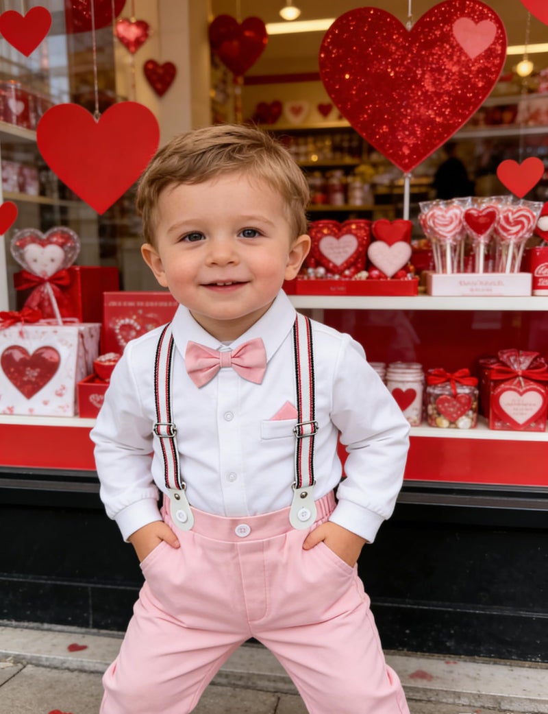 A&J DESIGN Baby Easter Outfit Boy Infant Wedding Gentleman Formal Dress Valentine Suit Pink 6-9 Months - Image 4