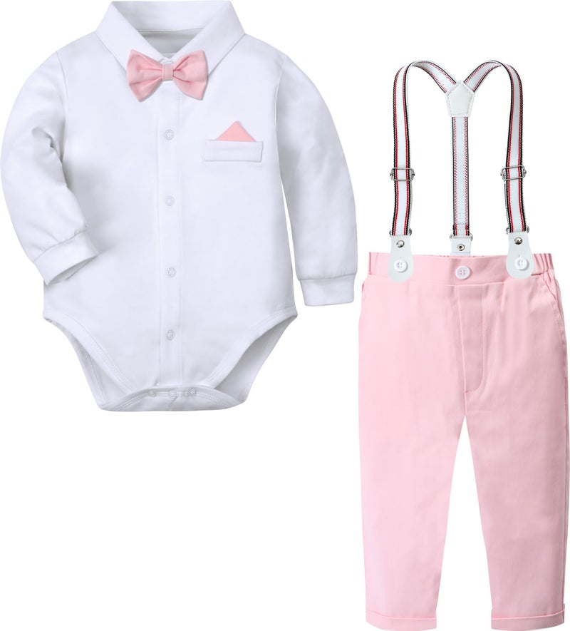 A&J DESIGN Baby Easter Outfit Boy Infant Wedding Gentleman Formal Dress Valentine Suit Pink 6-9 Months - Image 1
