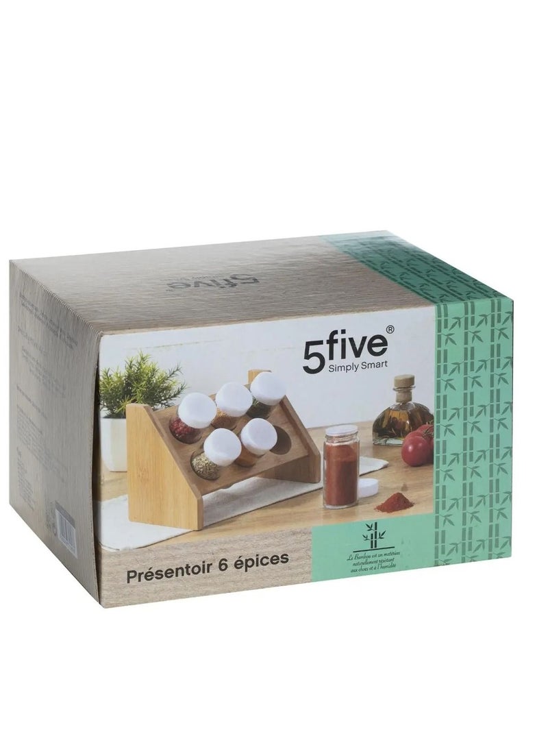 5 خمسة رف توابل مكون من 6 علب زجاجية - Image 3