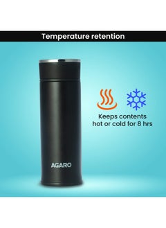 AGARO AGARO Elite Stainless Steel Vacuum Flask 480 ML, Double Walled Vacuum Insulated, Copper Insulated, 304 Grade Inner and Outer Stainless Steel Crafted, Leak Proof, Hot and Cold up to 8 hrs, (Black).  - Image 3