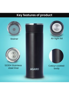 AGARO AGARO Elite Stainless Steel Vacuum Flask 480 ML, Double Walled Vacuum Insulated, Copper Insulated, 304 Grade Inner and Outer Stainless Steel Crafted, Leak Proof, Hot and Cold up to 8 hrs, (Black).  - Image 4