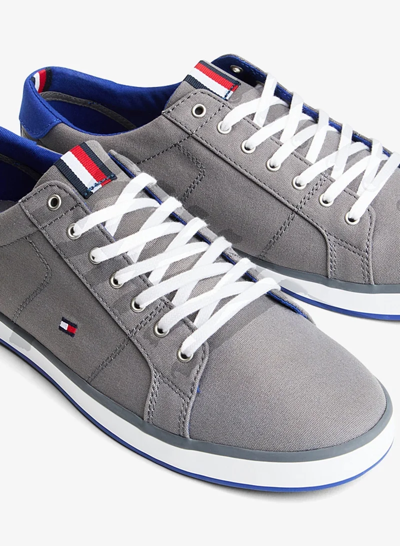 TOMMY HILFIGER STEEL GREY Canvas Lace Up Low Top Sneakers for Men | Best Price UAE