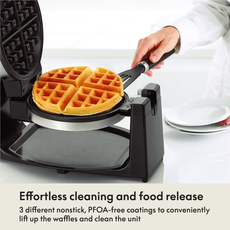 bella Classic Rotating Belgian Waffle Maker with Nonstick Plates, Removable Drip Tray, Adjustable Browning Control and Cool Touch Handles, Stainless Steel - Image 4