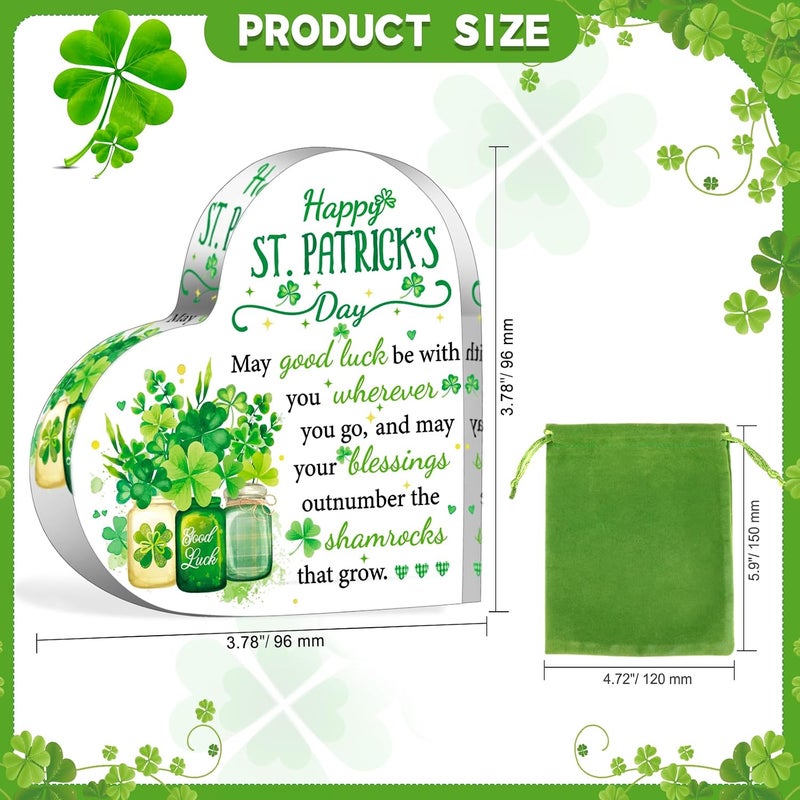 HOWAF St Patrick's Day Gifts Keepsake with Bags, Irish Blessing Four Leaf Clover Acrylic Plaque Sign for Bestie Friends Colleague Gifts, Irish Green Festival Gifts Desk Sign Lucky Clover Gift Keepsake - Image 2