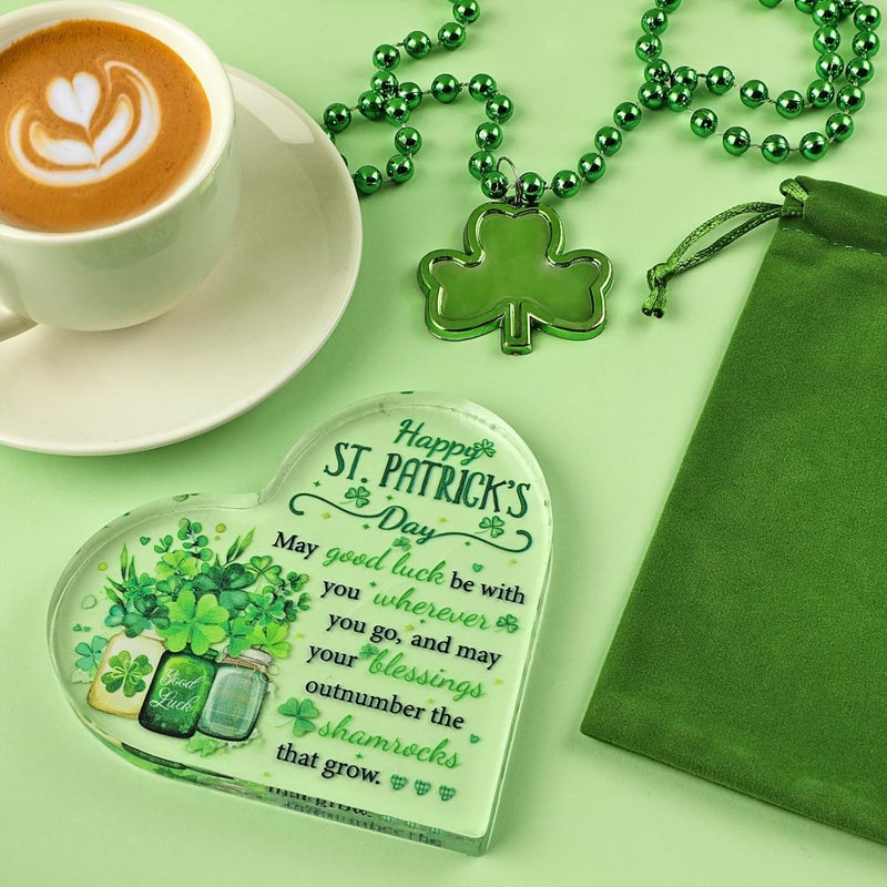 HOWAF St Patrick's Day Gifts Keepsake with Bags, Irish Blessing Four Leaf Clover Acrylic Plaque Sign for Bestie Friends Colleague Gifts, Irish Green Festival Gifts Desk Sign Lucky Clover Gift Keepsake - Image 4