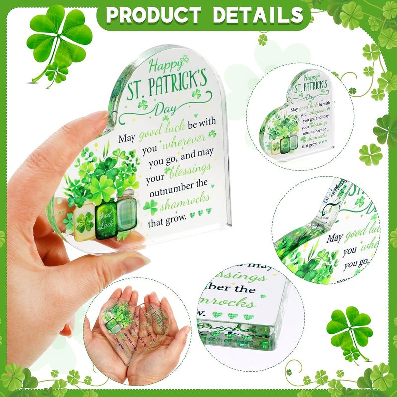 HOWAF St Patrick's Day Gifts Keepsake with Bags, Irish Blessing Four Leaf Clover Acrylic Plaque Sign for Bestie Friends Colleague Gifts, Irish Green Festival Gifts Desk Sign Lucky Clover Gift Keepsake - Image 3